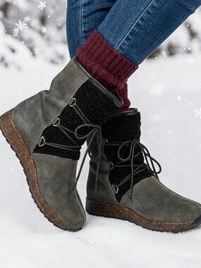 Sporto Lace-up Grey Suede Leather Faux Sherpa Lined Boots